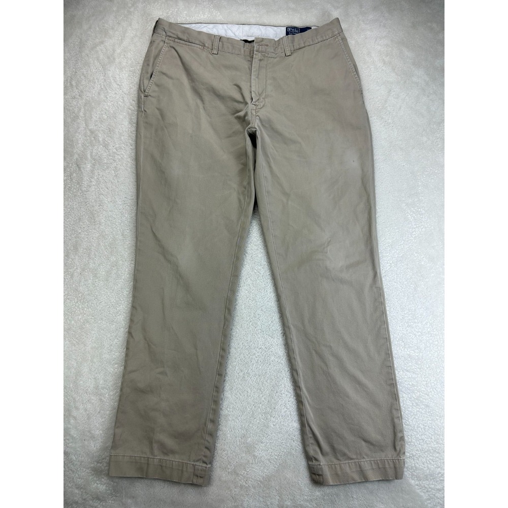 Polo Ralph Lauren Chino Pants Mens 38x34 Beige Classic Fit Flat Front "Read"
